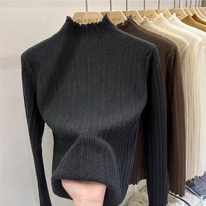 <span class=keywords><strong>Maglia</strong></span> da donna elegante stile Casual <span class=keywords><strong>con</strong></span> frangia in legno 2024 autunno e inverno maglioncino a mezza maglieria a collo alto - Product Image 3