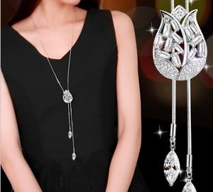 Оптовая Продажа модного Цветочного Ожерелья женщин Стразы Длинная цепочка ожерелье - Product Image 4