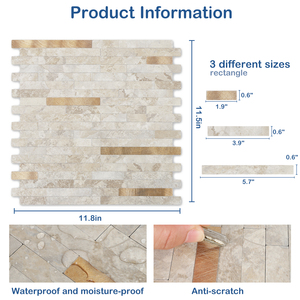 Carrelage mural peler et coller Longue bande avec bâton de marbre sur le mur Facile bricolage étanche pour dosseret de cuisine Carreaux de mosaïque - Product Image 3