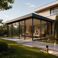 Moderner Aluminium-Flachdach-Wintergarten mit Boden-bis-Decke Glaspaneelen Minimalistische Gartenraumerweiterung