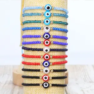 Boho Stackable Handmade Trung Quốc Hạt Thủy Tinh Hạt D-evil Eye Bead Charm Chuỗi Rope Điều Chỉnh Knot Bracelet Trang Sức Phụ Nữ