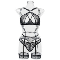2023 personnalisé de haute qualité femmes Dessous Sexy dentelle 3 pièces jarretière érotique papillon voir à travers sensuel ensemble de Lingerie