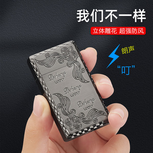 Dilang Classic <b>Windproof</b> Cigarette <b>Lighter</b> Butane Fuel Refillable Retro Engraved Design Men's Gift - Product Image 5