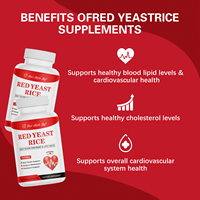 Capsules de levure de riz rouge, complément alimentaire naturel à base de plantes, extrait de levure de riz rouge 1200 mg, soutien cardiovasculaire et cholestérol