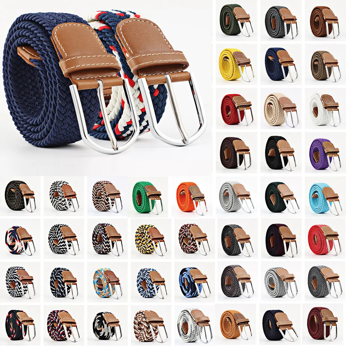 Wholesale 3.3cm Wide Women Casual Woven Stretch Knitted Belt Elastic Braided Belt Jeans Belts for Men 107cm Long