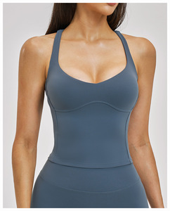 Débardeur de sport personnalisé avec logo, coupe ajustée, respirant, effet seconde peau, col en V, bretelles croisées, pour yoga et fitness - Product Image 3