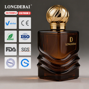 Custom New Design Luxury Unique Perfume <b>Spray</b> <b>Bottle</b> 30ml 50ml 100ml Crimp Amber <b>Empty</b> Glass Perfume <b>Bottle</b> with Gold Cap - Product Image 1