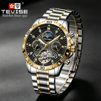 Montre Tourbillon Homme TEVISE avec Logo Personnalisé, Montre Mécanique Automatique de Luxe pour Homme avec Phase Lunaire