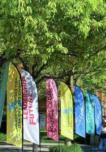 Rollo de <span class=keywords><strong>Material</strong></span> de Pongee de poliéster de sublimación de tinte B1 alemán para Bandera de lágrima de publicidad - Product Image 3