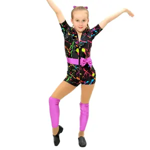 MiDee Jazz Dance Wear Girls Bow Abstract Short Jumpsuit Hip-hop Individual Bodysuit Set Suit Professional Stage Dance Costume