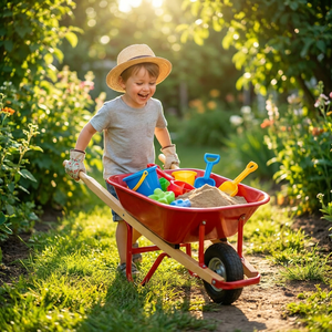 Chariot de jardin miniature <span class=keywords><strong>en</strong></span> <span class=keywords><strong>bois</strong></span> de mélèze, capacité 10 kg, série Junior, <span class=keywords><strong>brouette</strong></span> métallique avec cadre fumigé <span class=keywords><strong>pour</strong></span> travaux de jardinage légers - Product Image 5