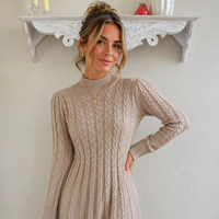 Robe midi décontractée pour femme en maille torsadée, coupe fourreau, col montant, manches longues, pour automne-hiver, usage quotidien, OEM ODM