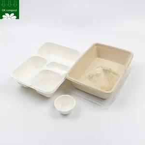Custom Compostable Bio Degradable Disposable Sugarcane Bagasse Ovenable Packaging Paper Takeaway Tray For Food Container