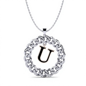 U <b>Letter</b> Pendant 925 Silver Moissanite Chain Necklace Crystal Inlay Hiphop Style Unisex Gift - Product Image 1