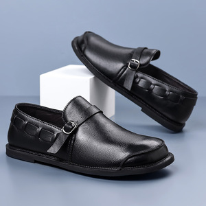 Men's Brown Leather Loafers Slip-On Casual <b>Driving</b> <b>Shoes</b> Flat Heel Solid Color Sewing Thread Detail - Product Image 2