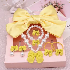 Hair And Clip Set Fashion Children's Necklace Set Large Bow Hair Clip Top Clip Hair Clip Japanese Girls Jewelry Set