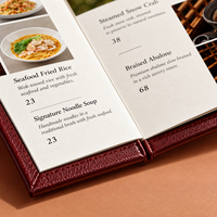 Porte-menu de luxe en cuir PU rouge bordeaux, logo estampé à chaud, support de menu personnalisé pour hôtels et restaurants haut de gamme