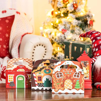 Boîtes à friandises en forme de maison de pain d'épices de Noël Huancai avec poignées, en papier kraft recyclé, boîte cadeau, boîte à biscuits