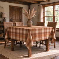 Nappe à carreaux beige style ferme, 100% polyester, linge de table rustique pour la salle à manger, les réunions de famille et la décoration d'événements champêtres