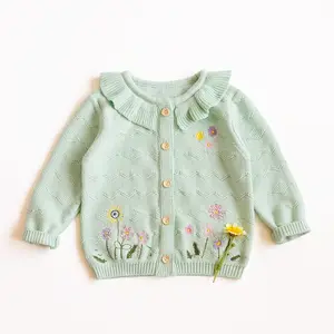 Bebek kızlar için kazak hırka el yapımı nakış çiçek güz toptan çocuk çocuk giyim butikler