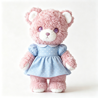 Ours en peluche doux et bouclé, jouet en peluche en forme d'ours avec robe décorative bleue à manches courtes, compagnon en peluche