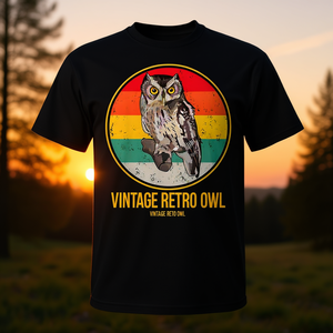 Camiseta vintage retro con diseño de búho y puesta de sol, talla unisex para adultos - Product Image 3