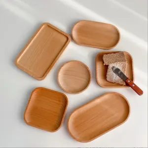 Hot Sale Oval shape Acacia beech walnut wood serving tray wooden coffee milk snack cake cheese children snack fruit food plate