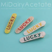 Midairy 6.5cm nouveauté coréen acétate bord Clip lettre imprimer côté chanceux pince à cheveux frange femmes cheveux accessoires 4994