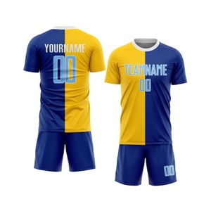 Ensemble uniforme et short bicolore bleu-jaune pour le football ou le soccer, idéal pour l'entraînement en équipe et les matchs de ligue - Product Image 1