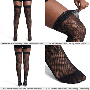 Bas Jacquard Élégants en Dentelle au-dessus du Genou, Style Français, Chaussettes Respirantes en Nylon à Effet Autoportant, Bas Transparent Sexy à Motifs Floraux Lolita - Product Image 3
