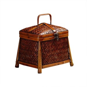 Bamboo Woven <b>Storage</b> <b>Basket</b> Rectangle Handmade With Lid For Tea Ceremony Jewelry Box Neatening <b>Storage</b> - Product Image 5