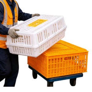 Cage à poulet en plastique jaune, grande, neuve, pour le transport de volailles, boîte de transport pour canards, oies, poulets, poulets de chair, pour la ferme - Product Image 6