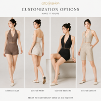 Ensemble deux pièces élégant beige à pois pour femme, style halter, coupe courte, idéal pour les vacances d'été, personnalisable OEM, marque privée