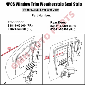 Kit de 4 joints d'étanchéité extérieurs pour vitres de portières Suzuki <span class=keywords><strong>Swift</strong></span> 2005-2010 (modèles KEI/<span class=keywords><strong>Swift</strong></span> 2005-2010) - Product Image 2