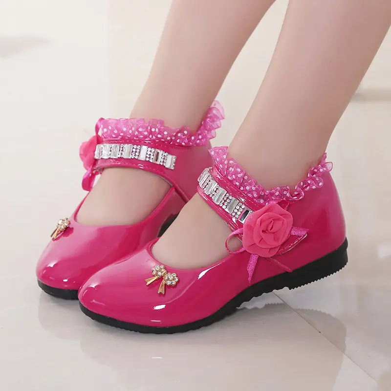 Free sample Kids Girls Princess Party Dress children casual shoes Children Shoes Flower Girl Pu Leather Shoes For Girls