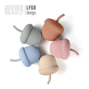 Silicone Sippy Cup Kids Straw Cup Custom Logo Flexible Drinking Straw Lids Acorn Baby Silicone Cup