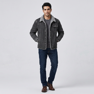 <b>Mens</b> Autumn Denim <b>Jacket</b> Polyester/Cotton 320g Linen Lined Warm Casual Vintage Fashion Coat Windproof Outerwear Stand Hooded - Product Image 1
