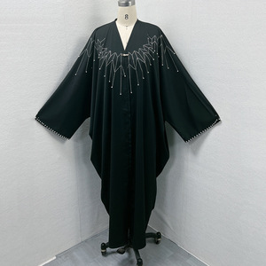 Wholesale Burqa Khaleeji Pearl Shiny Open <strong>Abaya</strong> Back Dress Front Open <strong>Abaya</strong> Wholesale <strong>Uk</strong> Dubai <strong>Black</strong> <strong>Abaya</strong> - Product Image 4