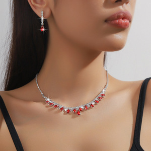 Conjunto de Collar y Pendientes Elegantes Azules para Mujer, Estilo Europeo-Americano, para Vestidos de Boda, Fuente Transfronteriza - Product Image 1