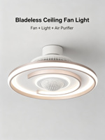 Ventilateur de plafond moderne Yeyun à nervures, sans pales, LED dimmable + purificateur d'air, télécommande, pour chambre à coucher