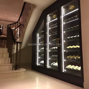 Custom Wine Bar Cabinet Cooler Modern Style Restaurant Wine Cellar Chiller With Compressor And Fan Cooling Built In Installation