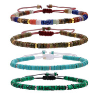 Offre Spéciale femmes fait à la main perlé convergent bohème Turquoise pierre impériale perles plates tressé Couple Bracelet