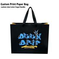 Sacs de shopping en carton personnalisés avec logo de marque imprimé, tendance mode noire de luxe, pour l'emballage de vêtements et l'artisanat