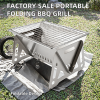 Vente d'usine : Barbecue pliant portable en acier inoxydable pour extérieur, jardin et camping, avec cuisinière à charbon de bois détachable