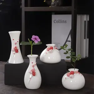 Dl31367 कला शिल्प हाथ से बनाया गया 3 डी हस्तनिर्मित मिनी लक्जरी फूल सफेद गुलाबी छोटे छोटे छोटे छोटे सिरेमिक सिरेमिक वज पौधे