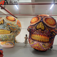 Calavera de Azúcar Inflable Gigante de 3m con Diseño Floral para Decoración de Halloween, Día de Muertos, Eventos al Aire Libre y Publicidad