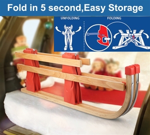 Traîneau à neige pour enfants personnalisé en gros direct d'usine traîneau en <span class=keywords><strong>bois</strong></span> pliable avec dossier plié en 5 secondes 110cm - Product Image 2