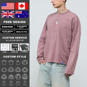 T-shirt à col montant vintage délavé pour homme KingSen, en coton épais, coupe ample et oversize, uni, style streetwear décontracté - Product Image 2