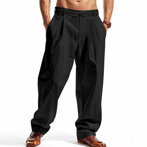 <span class=keywords><strong>Pantaloni</strong></span> da <span class=keywords><strong>Uomo</strong></span> Estivi Casual Larghi Leggeri in Misto <span class=keywords><strong>Lino</strong></span> Traspirante a Vita Media con Coulisse, Modello 2026 di Tendenza - Product Image 4