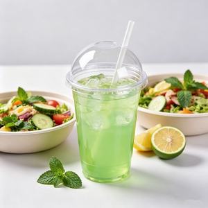 Gobelets compostables en PLA pour boissons froides avec couvercles, impression de logo personnalisée, gobelets jetables transparents écologiques pour jus et boissons froides - Product Image 1